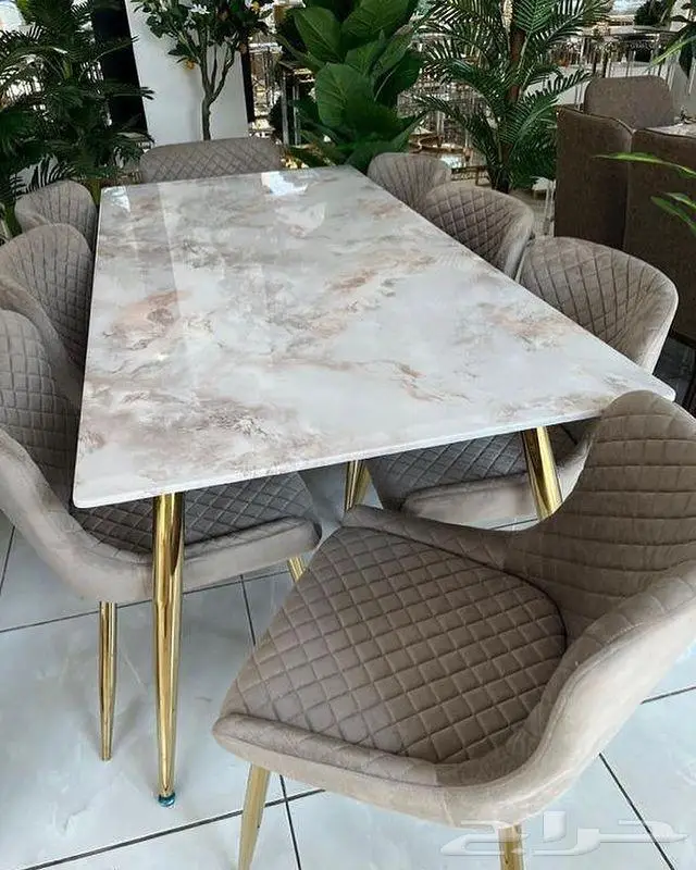 طاولات طعام رخام و ستيل ذهبي فضي اشكال مختلفة 9