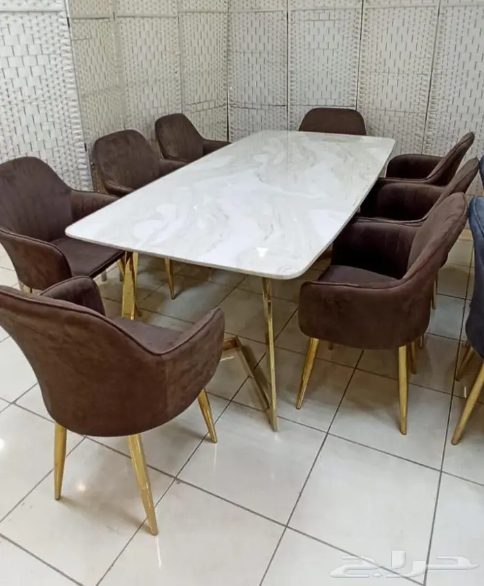 طاولات طعام رخام و ستيل ذهبي فضي اشكال مختلفة 14