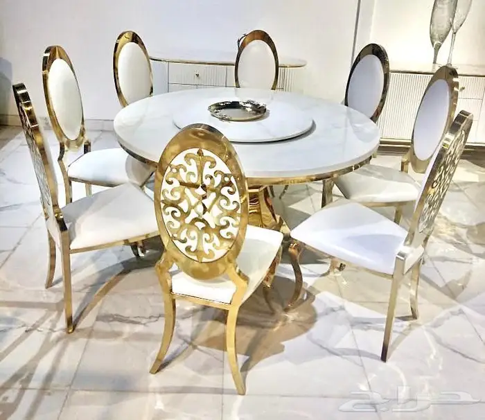 طاولات طعام رخام و ستيل ذهبي فضي اشكال مختلفة 2