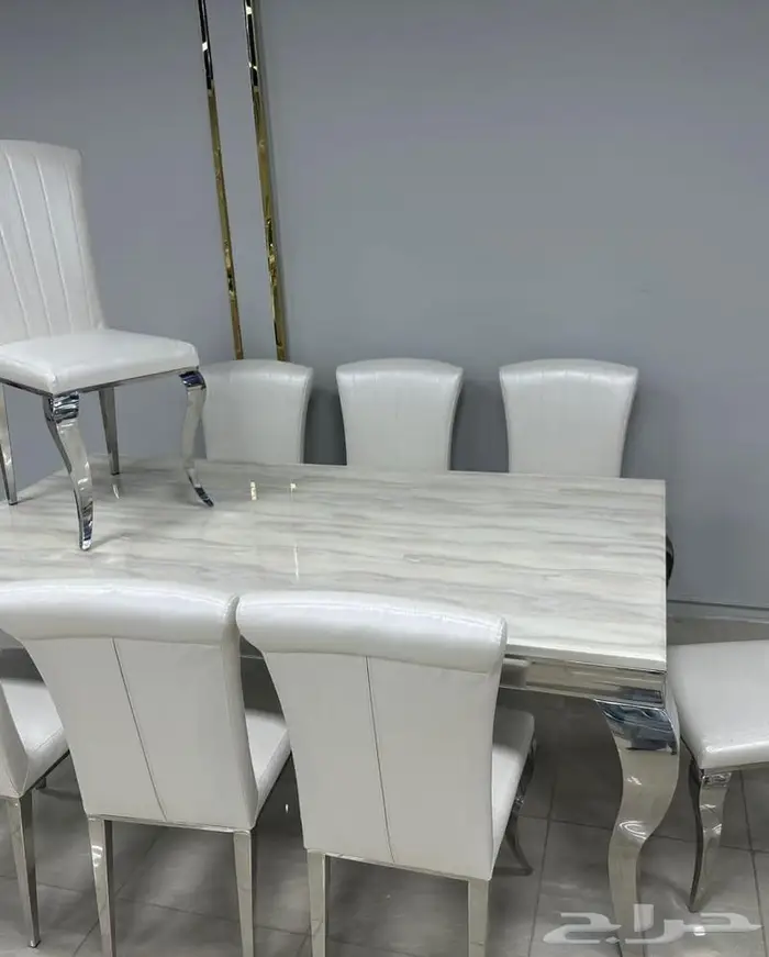 طاولات طعام رخام و ستيل ذهبي فضي اشكال مختلفة 7