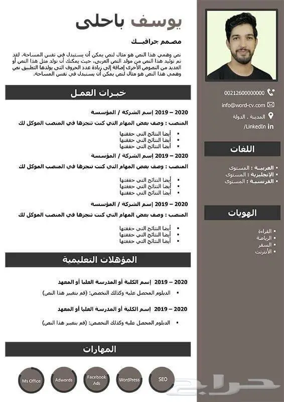 تصميم سيرة ذاتية احتراففي بجميع اللغات 0