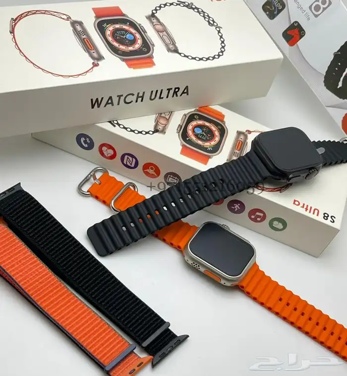 ساعه الترا الاصدار الاخير شبيه ابل مع 2 سير اضافى ب 180شامل 0