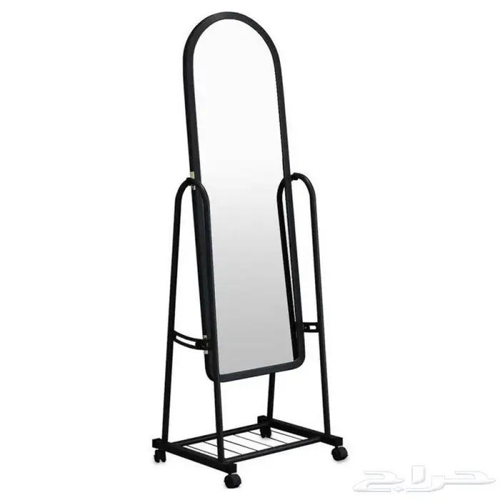 مرآة طولية مع حامل وعجلة أسود 1