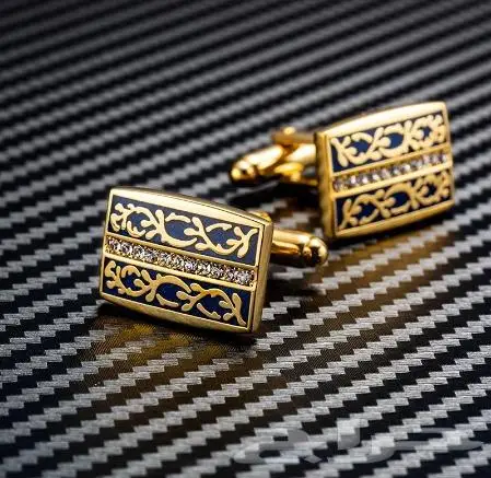 أزرار أكمام كبك كبكات رجالية ذهبية بكريستال 6