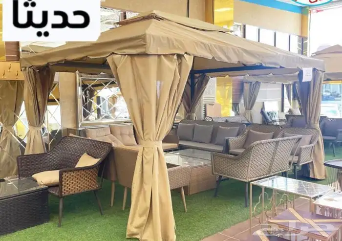 جلسات خارجية حديد مع خشب بويه فرم حراري اطقم ومفردجمله وقطاع 28