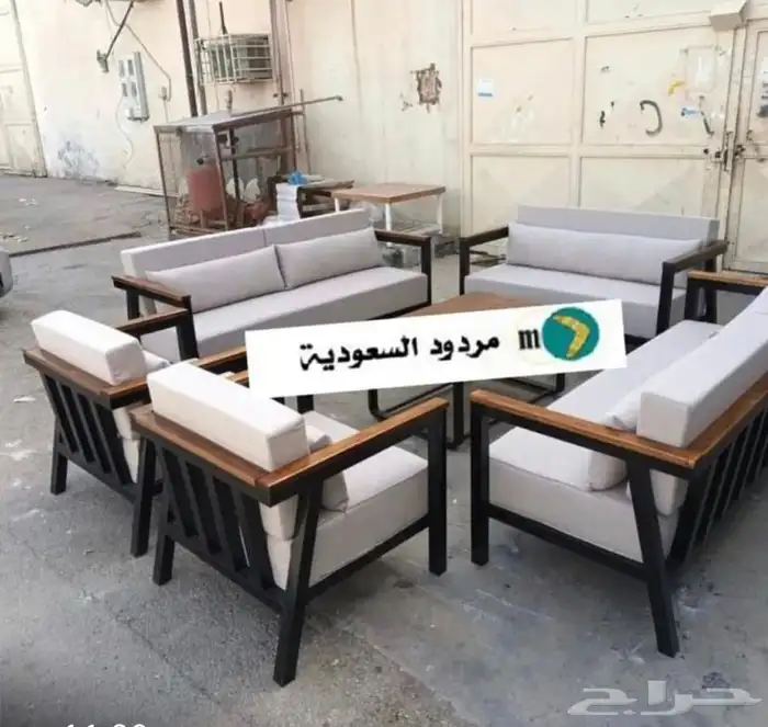 جلسات خارجية حديد مع خشب بويه فرم حراري اطقم ومفردجمله وقطاع 15