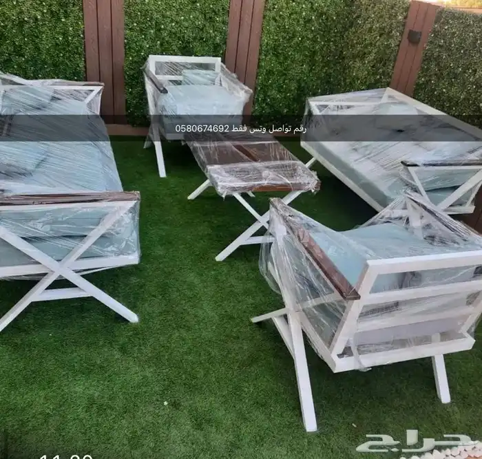 جلسات خارجية حديد مع خشب بويه فرم حراري اطقم ومفردجمله وقطاع 0