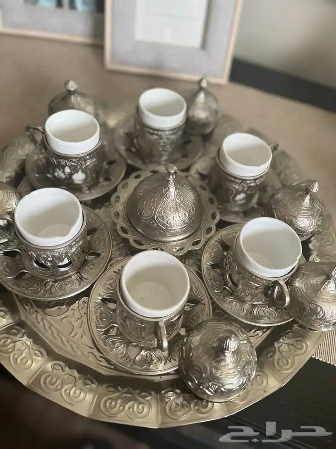 طقم فناجين قهوه تركي فضي 0