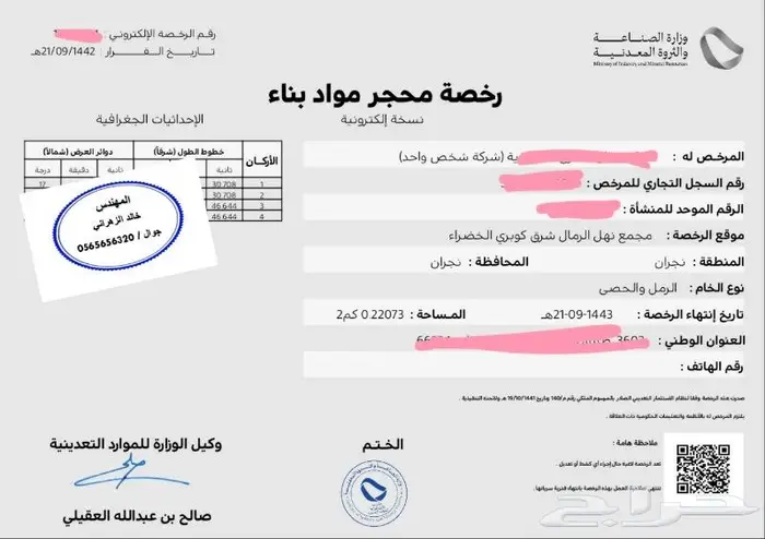 رخصة كسارة استخراج بيع   رخص ذهب 4