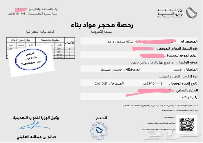 رخصة كسارة استخراج بيع   رخص ذهب 6