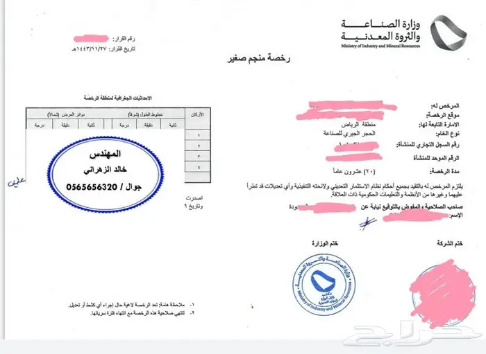 رخصة كسارة استخراج بيع   رخص ذهب 12