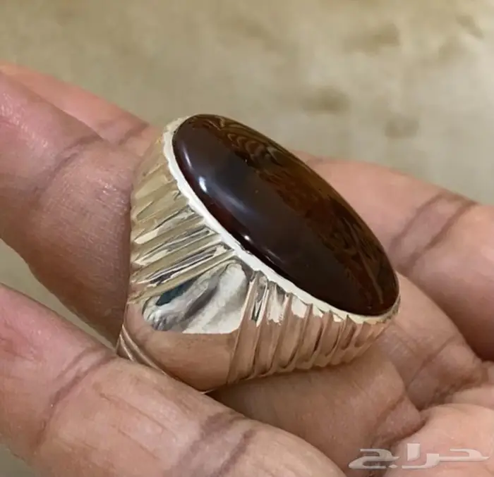 خاتم عقيق كبدي زعفراني ملكي راهي وفخم 8