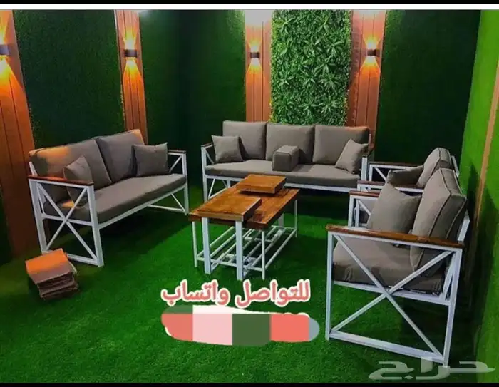 جلسات خارجية حديد مع خشب بويه فرم حراري اطقم ومفردجمله وقطاع 34