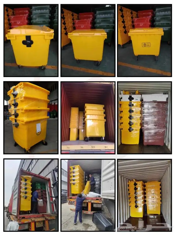 حاويات نفايات بلاستيك حجم 660 لتر و حجم 1100 لتر نظام 4 كفر 4