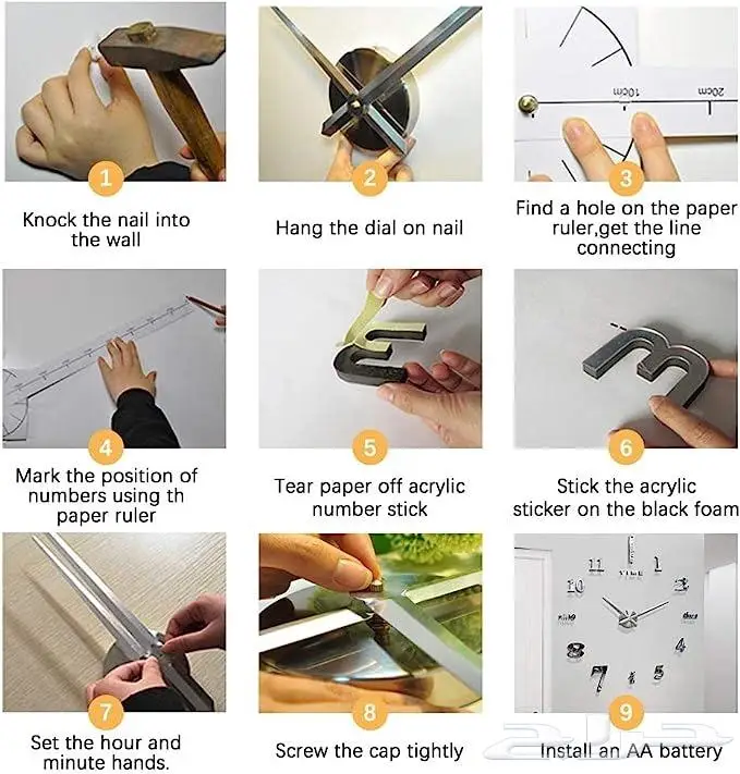 ساعة حائط كبيرة ثلاثية الأبعاد من الأكريليك 3