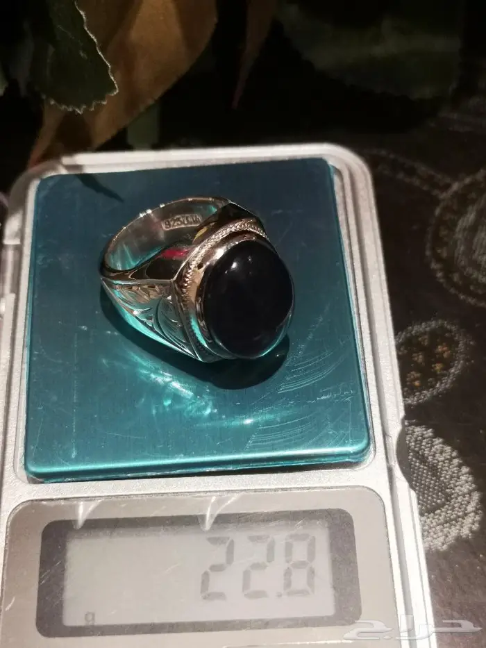 خاتم عقيق يماني بنفسجي طبيعي مميز 8