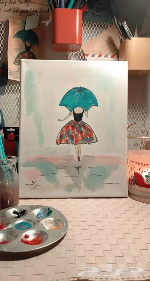 لوحة كانفس مرسومة يدويا  بألوان اكريليك رائعة 0