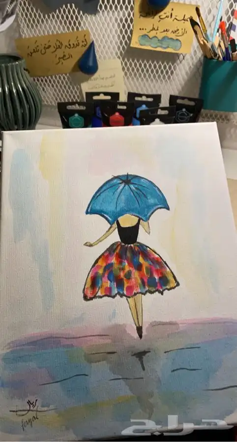 لوحة كانفس مرسومة يدويا  بألوان اكريليك رائعة 2