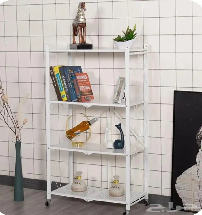 رف تخزين 4 طوابق قابل للطي متعدد ابيض واسود 0