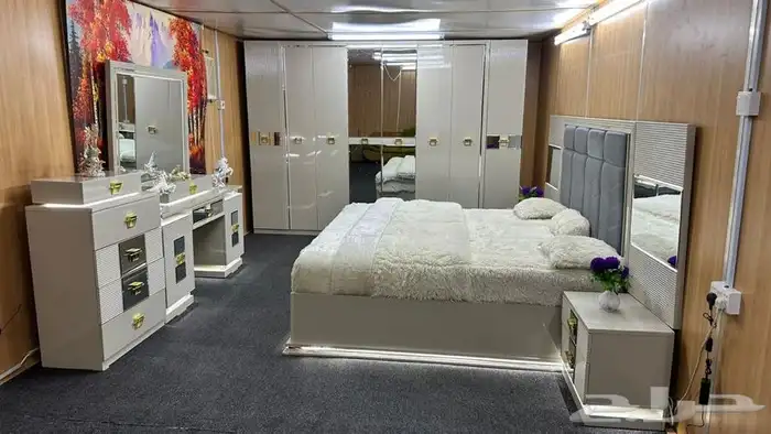 غرف نوم لون أبيض و رمادي جديد بالكرتون 0