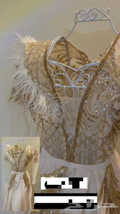 فستان سهرة نسائي فساتين ملكة ذهبي ب ريش ازياء انيقة ملابس 1