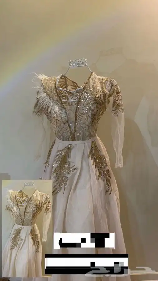 فستان سهرة نسائي فساتين ملكة ذهبي ب ريش ازياء انيقة ملابس 0