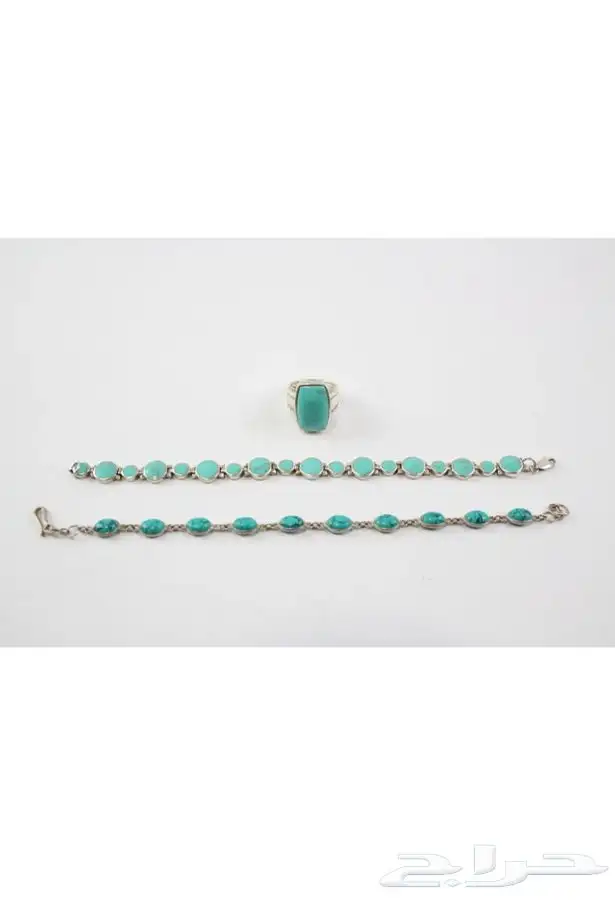 مجموعة من الفضة الأصلية (سوارين وخاتم)  بحجر التركواز 0