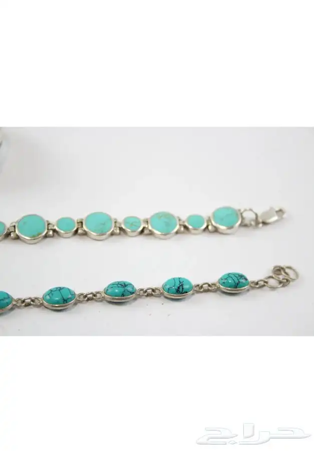 مجموعة من الفضة الأصلية (سوارين وخاتم)  بحجر التركواز 3