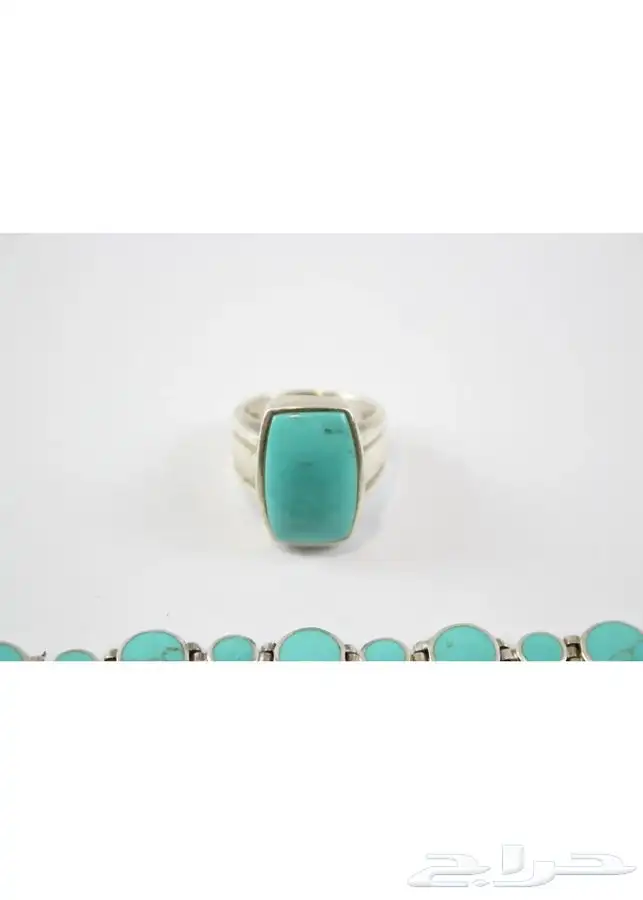 مجموعة من الفضة الأصلية (سوارين وخاتم)  بحجر التركواز 1