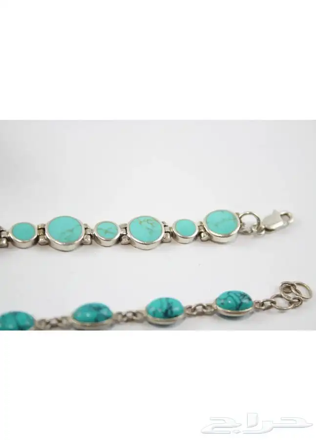 مجموعة من الفضة الأصلية (سوارين وخاتم)  بحجر التركواز 2