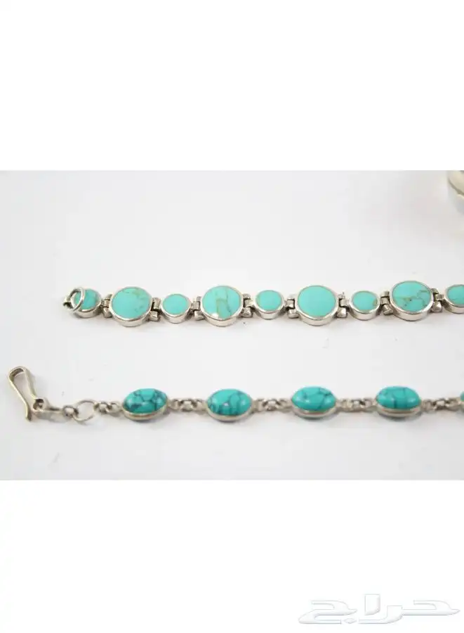 مجموعة من الفضة الأصلية (سوارين وخاتم)  بحجر التركواز 4