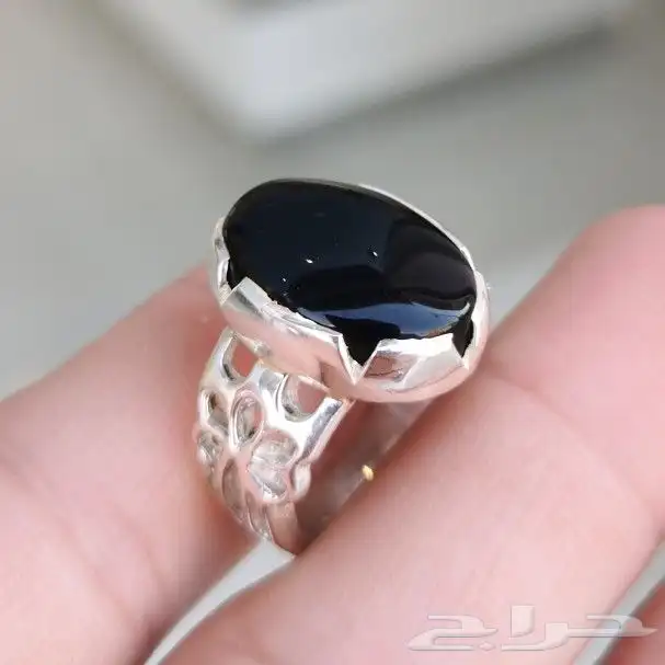 خاتم فضه بحجر عقيق يماني جزع 0