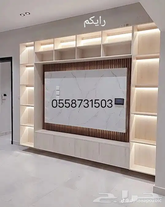 ديكور خلفيات شاشات وتفصيل جميع الرفوف والطاولات والدواليب 0