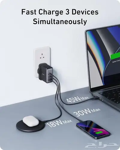 شاحن جداري USB C من انكر نانو 3 منافذ 100 واط 7