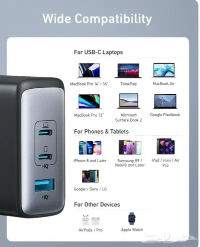 شاحن جداري USB C من انكر نانو 3 منافذ 100 واط 8