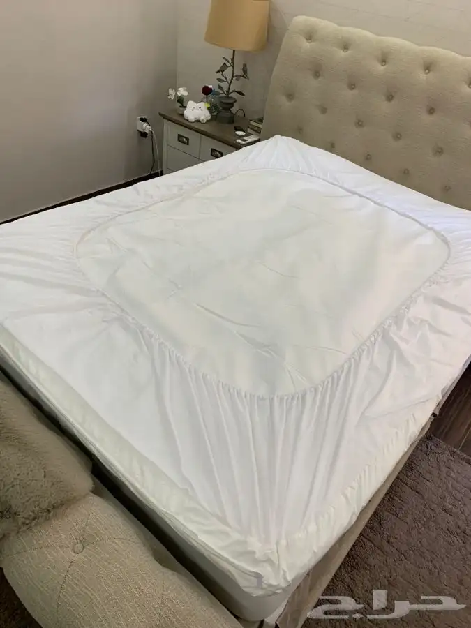 لبادة سرير من كرز لنن حشوة قطن 14سم استعمال نظيف 6