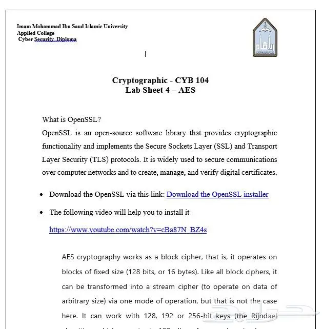 كويزات و لابات اساسيات علم التشفير CYB104الكلية التطبيقية 1