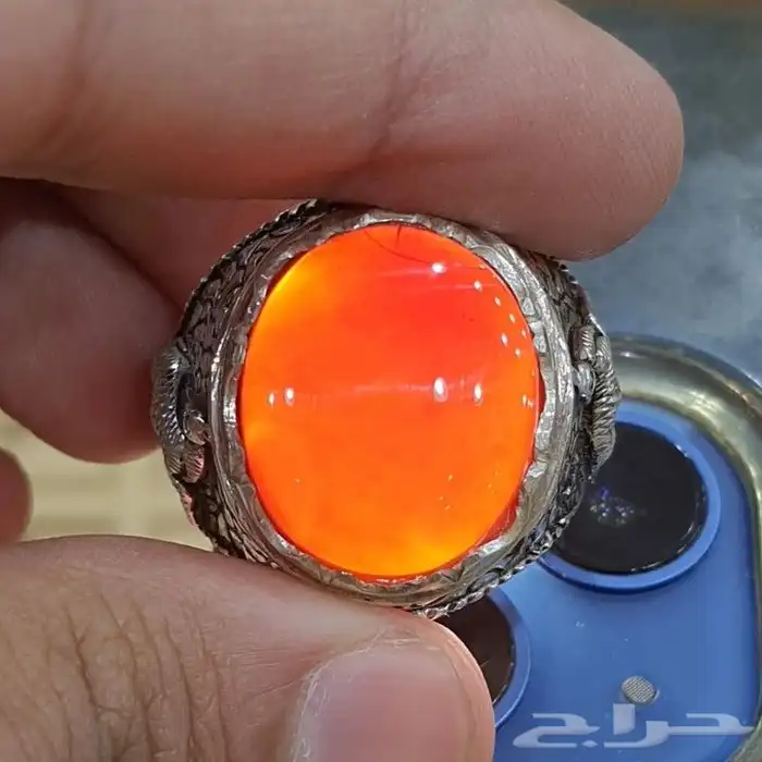 خاتم عقيق يماني احمر على كبدي 5
