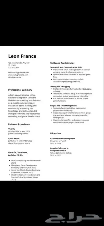 سيرة ذاتية ATS CV 0