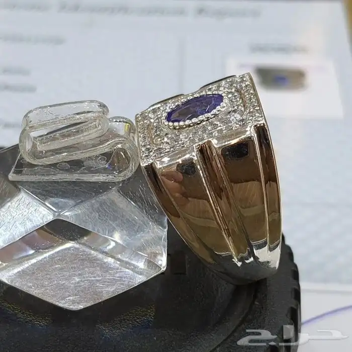 خاتم حجر التنزنايت بشهادة طبيعي 3