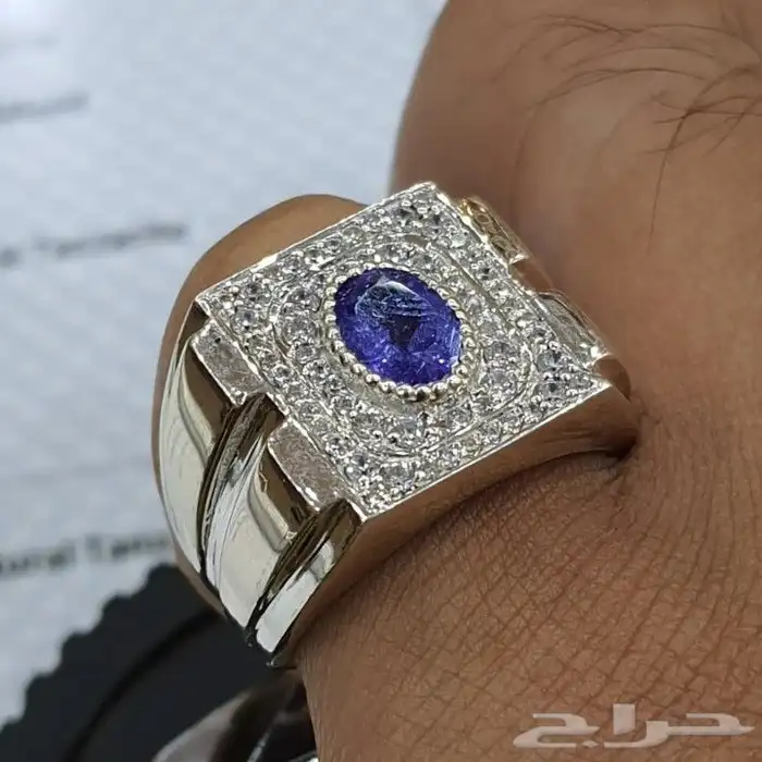 خاتم حجر التنزنايت بشهادة طبيعي 1