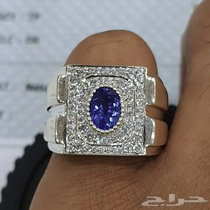 خاتم حجر التنزنايت بشهادة طبيعي 4