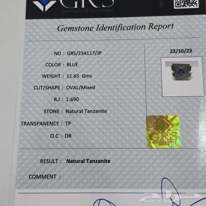 خاتم حجر التنزنايت بشهادة طبيعي 6