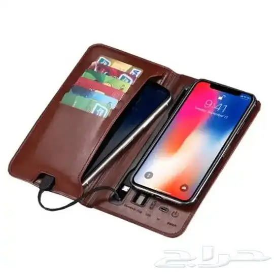 محفظة جلد وباور بنك 5