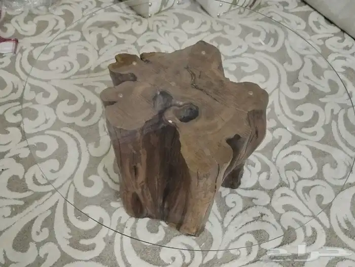 طاولة جذع كامل ع زجاج  طاوله جذوع شجرمدموجه للبيع 2