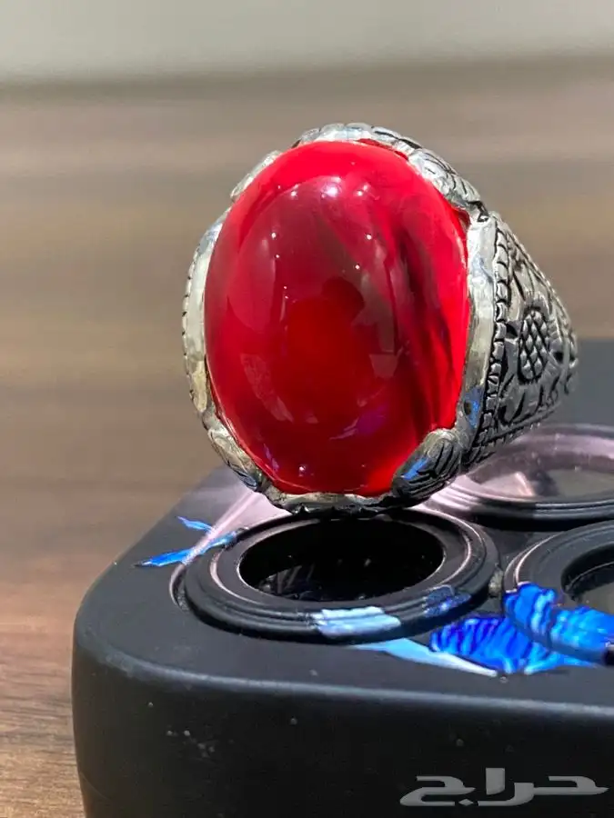 خاتم عقيق يمني   كرزي قبه مزعفر صياغه ثقيله تحفه 3