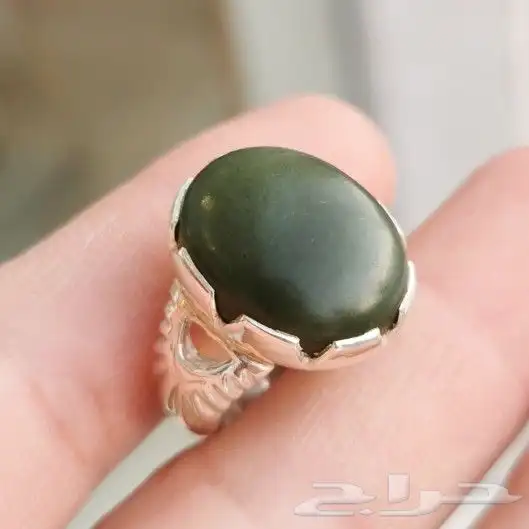 خاتم فضه بحجر يشم يمني 0