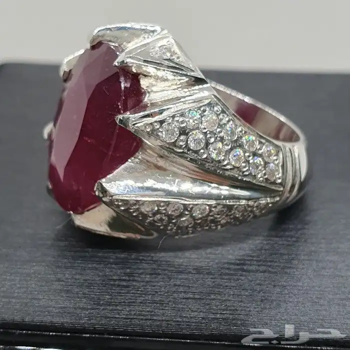 خاتم  ياقوت افريقيا موزمبيق درجة اولي مرصع موسنايتي الماس 0