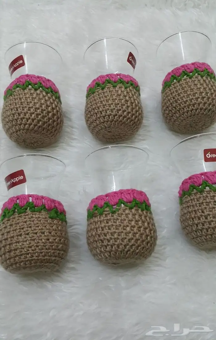 كروشية  تلبيسة اكواب شاي  اشغال يدوية 5