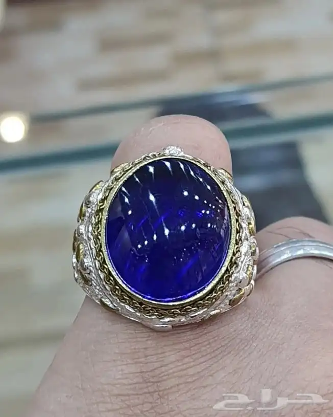 خاتم اوبسديان يماني طبيعي ازرق 4